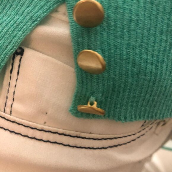 POLES MAISON MONTAGUT blouse aqua green sz Small S Viscose Linen Stretch - Picture 9 of 10